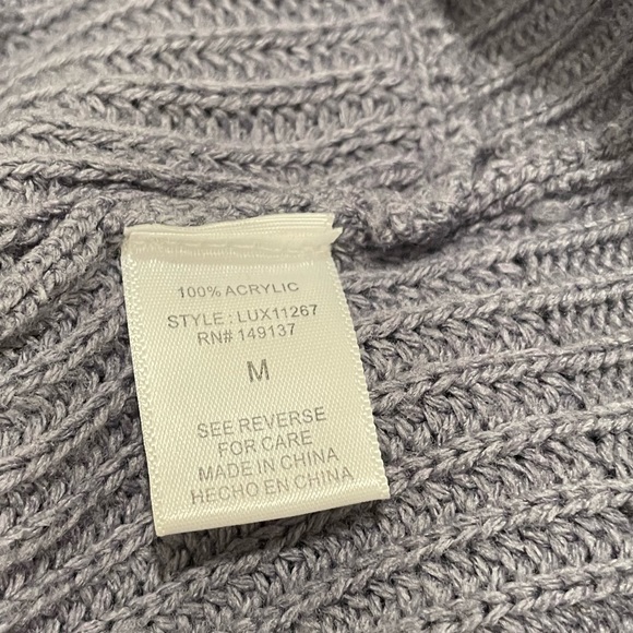 Knit sweater, front wrap, v-neck, size medium, in dark lavender, fitted. GUC. - Picture 6 of 6